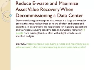Reduce E-waste and Maximize Asset Value Recovery When Decommissioning a Data Center