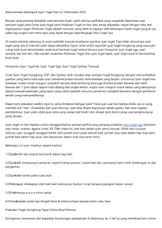 rekomendasi kelompok syair togel hari