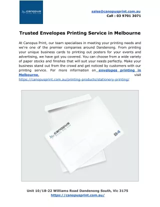 Trusted Envelopes Printing Service in Melbourne
