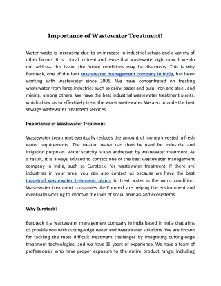 importance of wastewater treatment