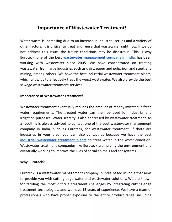 importance of wastewater treatment