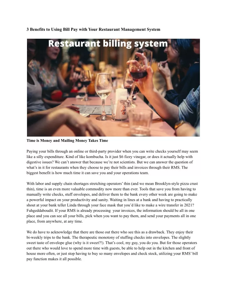 3 benefits to using bill pay with your restaurant