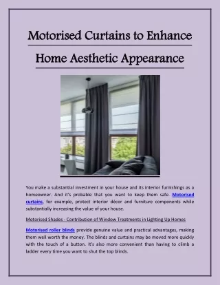 Motorised Curtains to Enhance Home Aesthetic Appearance