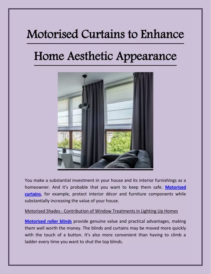 motorised curtains to en home aesthetic appearance