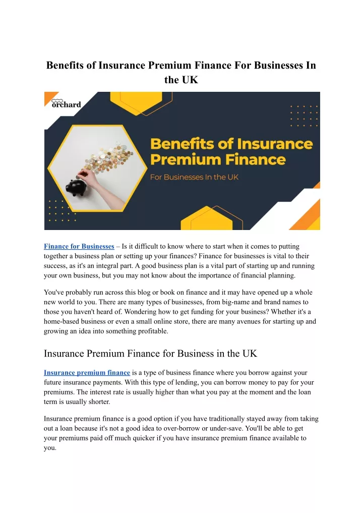 benefits of insurance premium finance