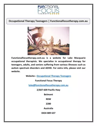 Occupational Therapy Teenagers | Functionalfocustherapy.com.au