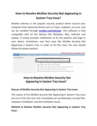 how to resolve mcafee security not appearing