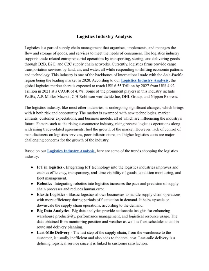 logistics industry analysis