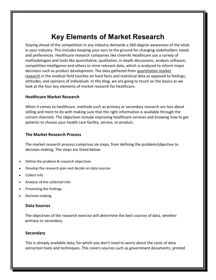 key elements of market research