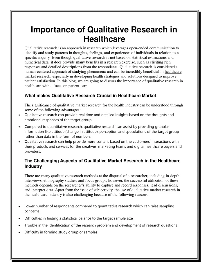 qualitative research in medicine & healthcare