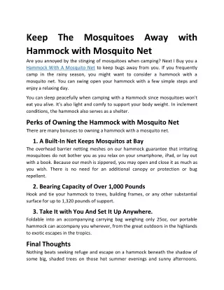 keep the mosquitoes away with hammock with
