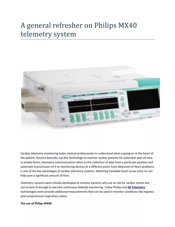 a general refresher on philips mx40 telemetry