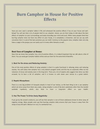 Burn Camphor in House for Positive Effects