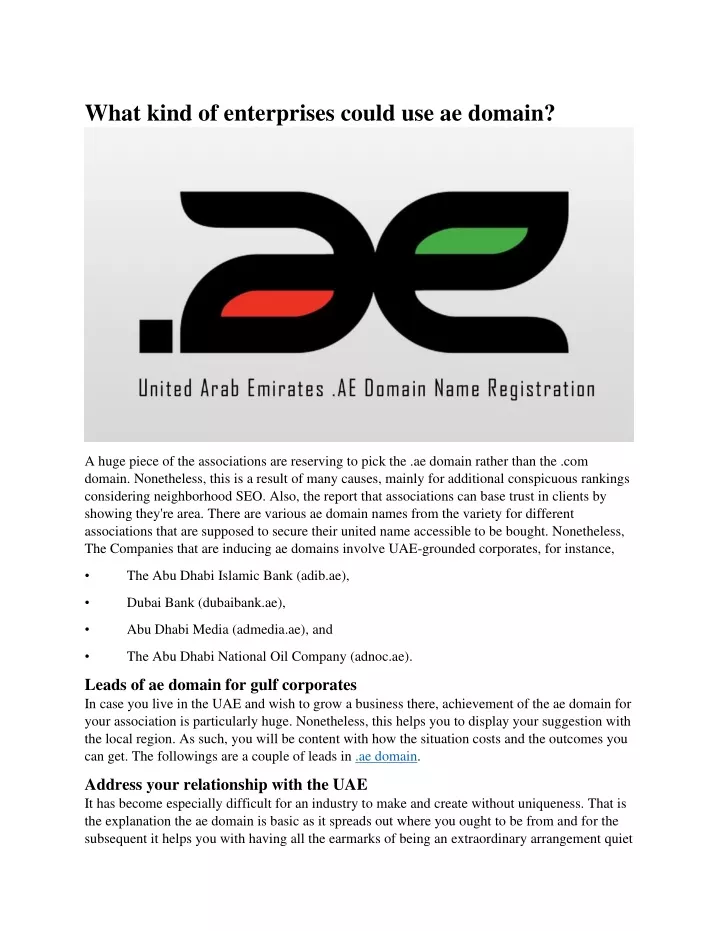 what kind of enterprises could use ae domain