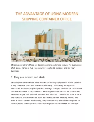 the advantage of using modern shipping container