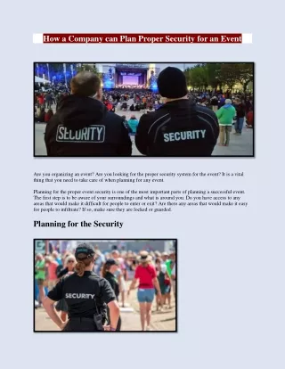 How a Company can Plan Proper Security for an Event
