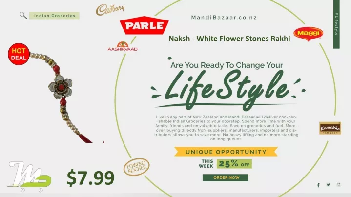 naksh white flower stones rakhi