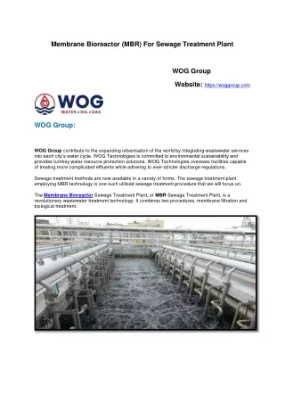 Membrane Bioreactor | WOG Group