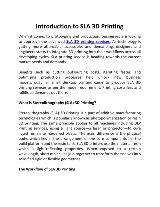 Introduction to SLA 3D Printing