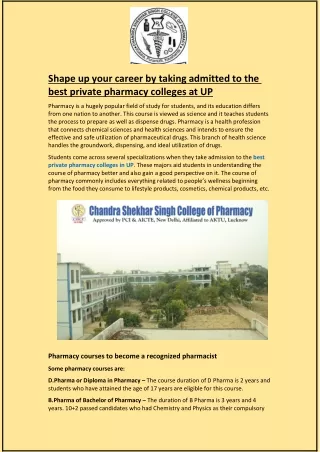Career by taking admitted to the best private pharmacy colleges at UP
