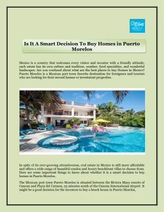 Is It A Smart Decision To Buy Homes in Puerto Morelos