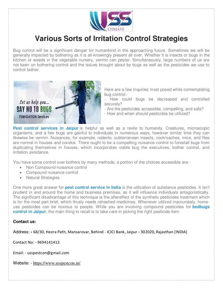 various sorts of irritation control strategies