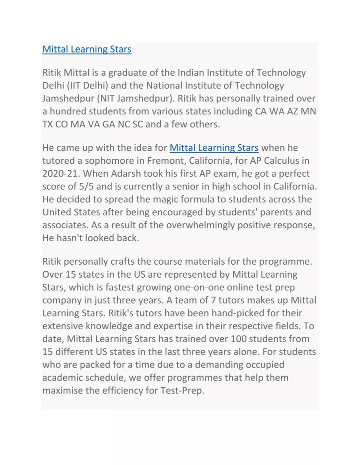 mittal learning stars
