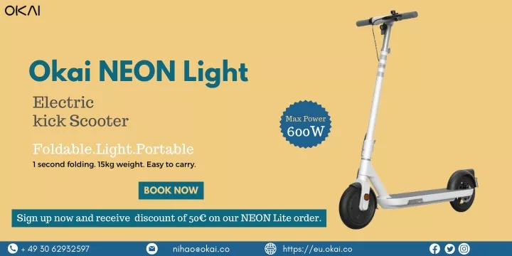 okai neon light electric kick scooter