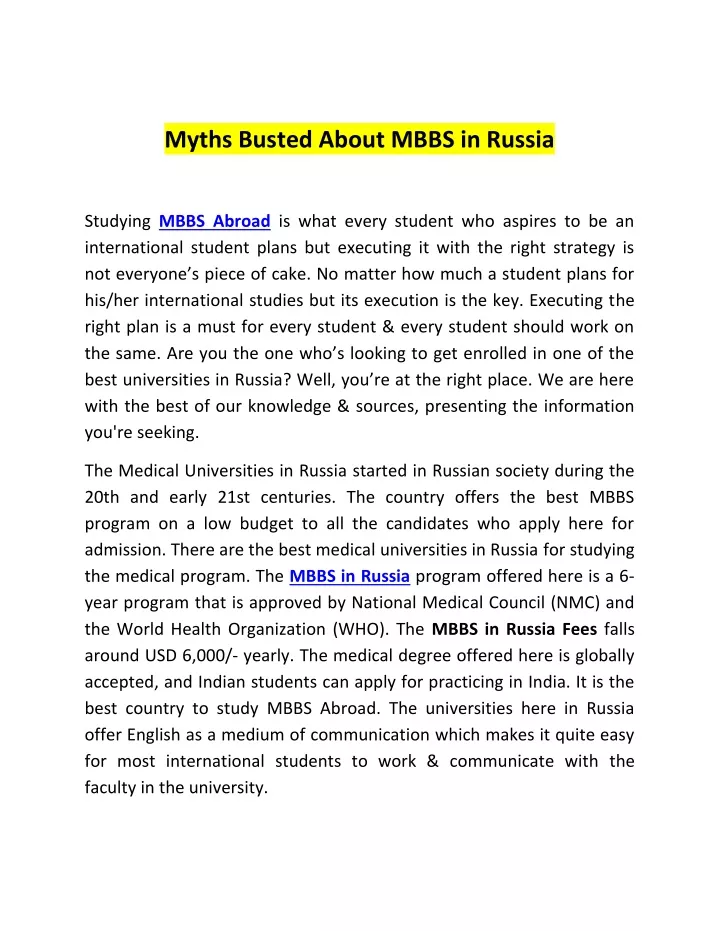 myths busted about mbbs in russia