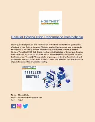 Reseller Hosting |High Performance |Hostnetindia