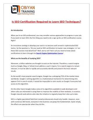is seo certification required to learn