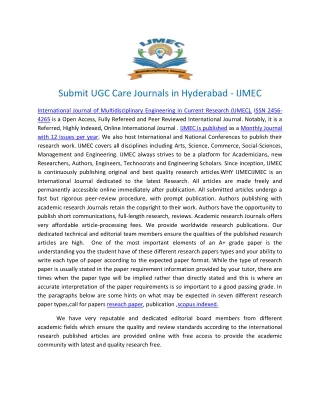 13 Submit UGC Care Journals in Hyderabad