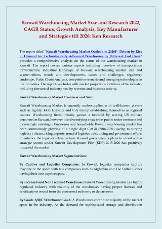 kuwait warehousing market size and research 2022