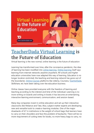 TeacherDada Virtual Learning is the Future of Education