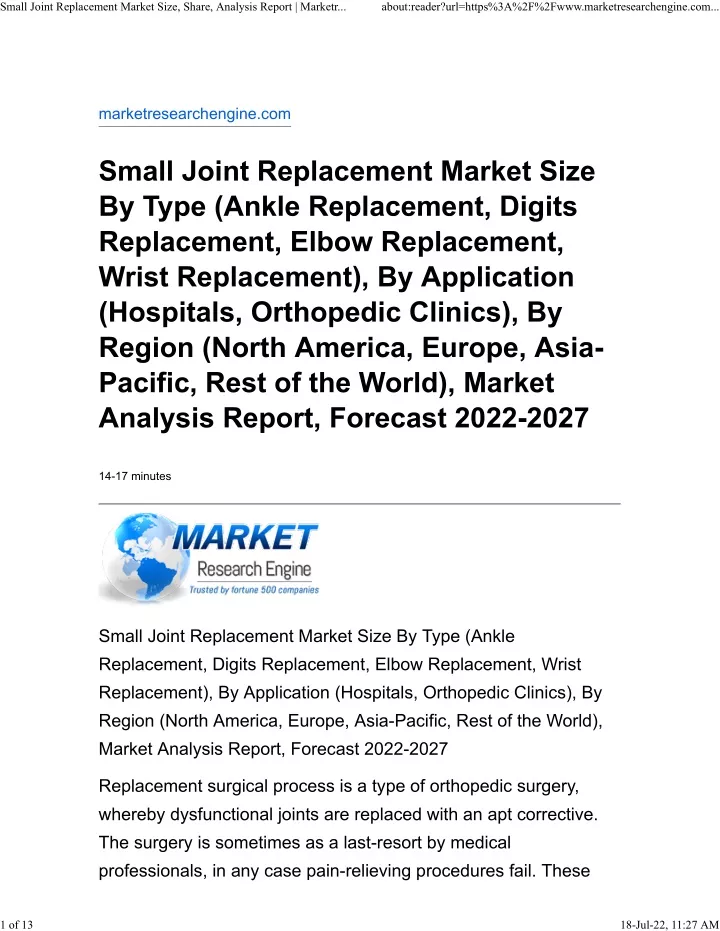 small joint replacement market size share