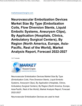 Neurovascular Embolization Devices Market