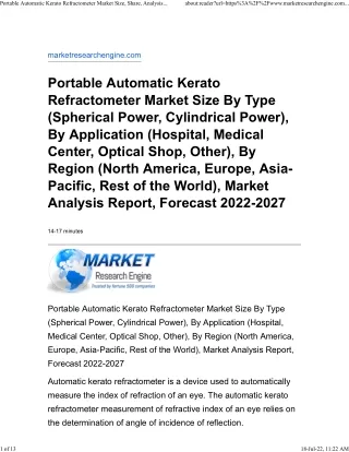 Portable Automatic Kerato Refractometer Market