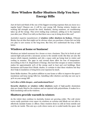 How Window Roller Shutters Help You Save Energy Bills