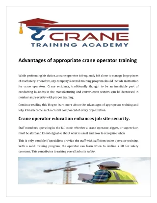 Advantages of appropriate crane operator training