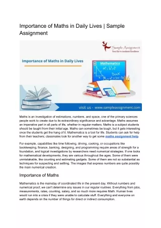 Importance of Maths in Daily Lives _ Sample Assignment