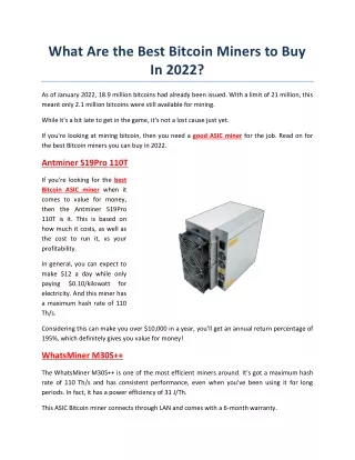 What Are the Best Bitcoin Miners to Buy In 2022