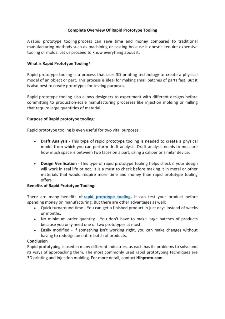 complete overview of rapid prototype tooling