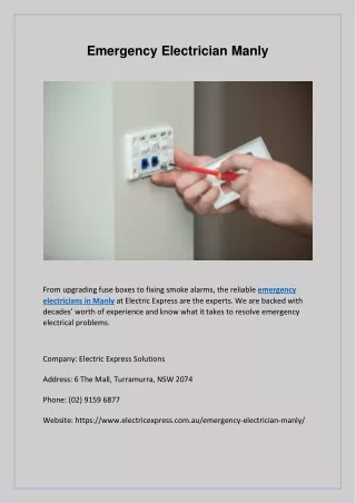 emergency electrician manly