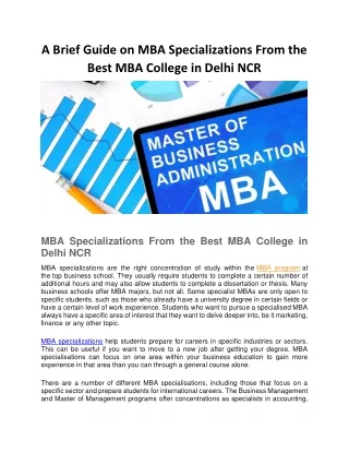 A Brief Guide on MBA Specializations From the Best MBA College in Delhi NCR