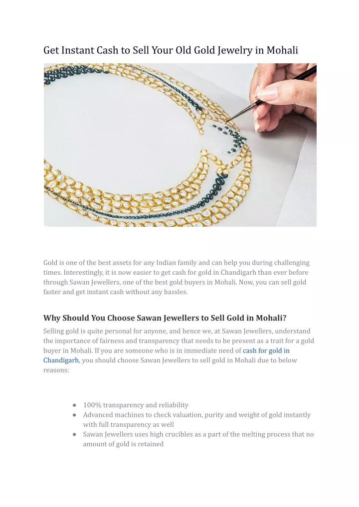 get instant cash to sell your old gold jewelry