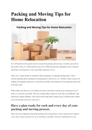Packing and Moving Tips for Home Relocation