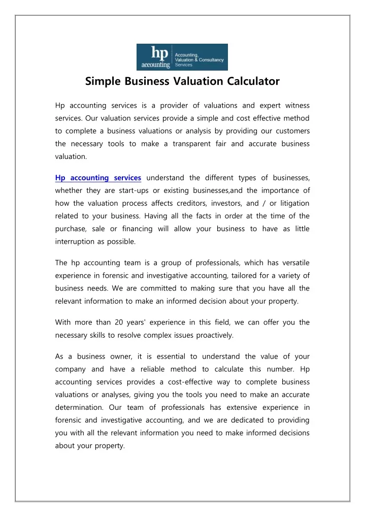 simple business valuation calculator