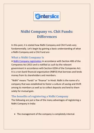 nidhi company vs chit funds differences