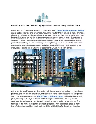 Interior Tips For Your New Luxury Apartments near Hebbal by Sohan Exotica