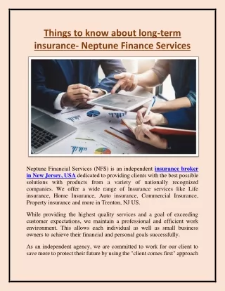 Things to know about long-term insurance- Neptune Finance Services